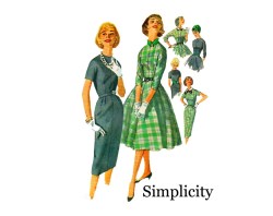 2646 SIMPLICITY 1950s SLIM - FLARE COLLAR DRESSES, BELT UNCUT PATTERN 16 36''